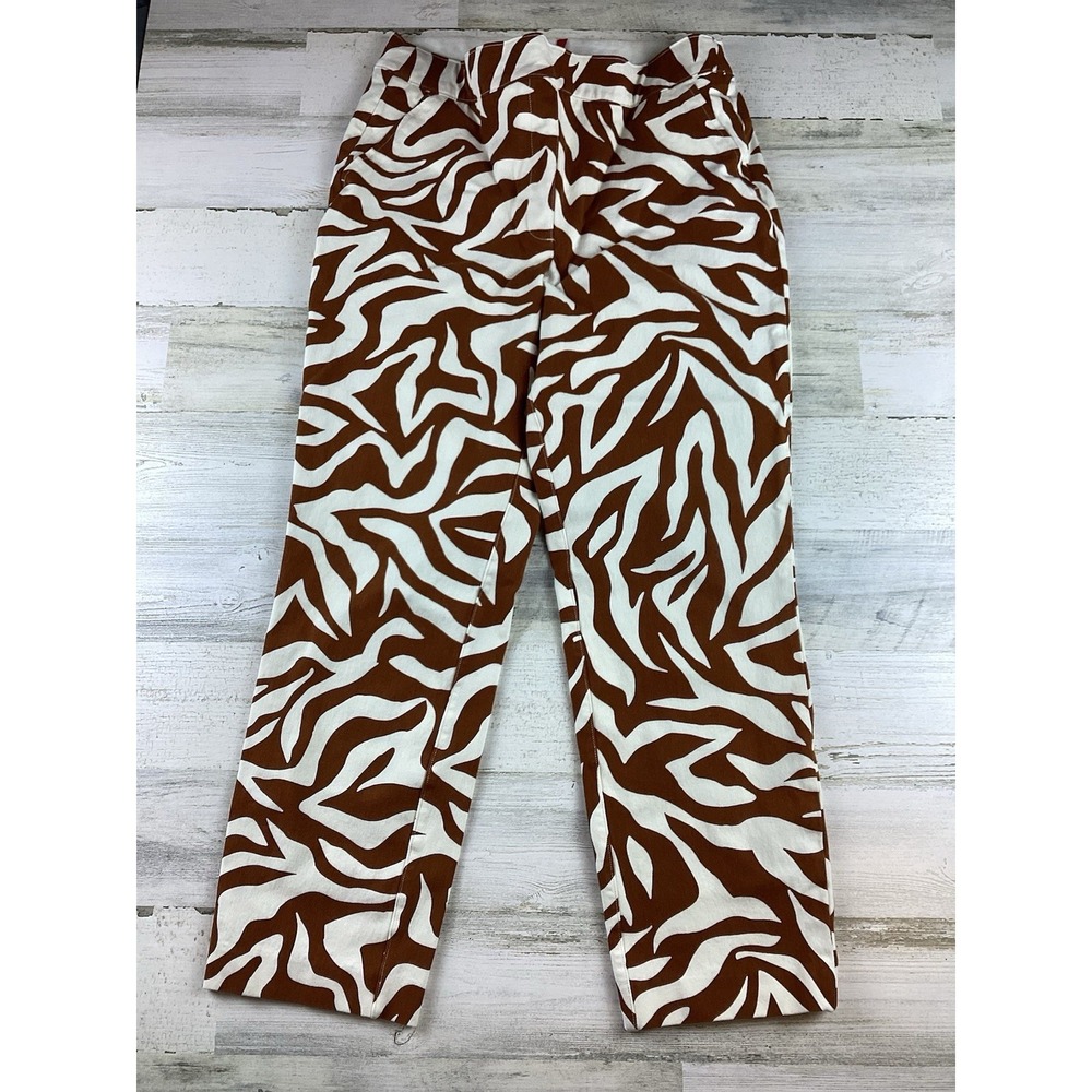 Spanx Pants Womens Sz M Brown Zebra Animal Print On The Go Business Casual